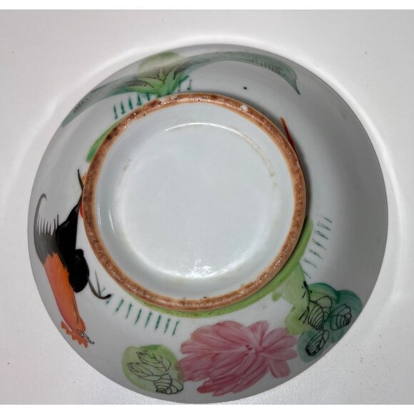 Vintage Chinese Hand Painted Rooster Porcelain Noodle Bowls 6.75” - Picture 6 of 9